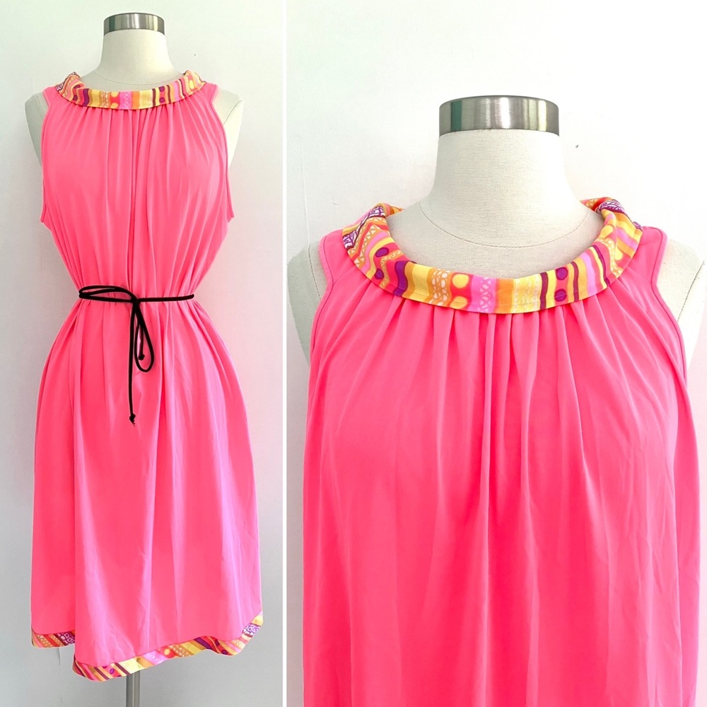 Vintage 60’s mod pink geometric collar & hem slip dress nightie